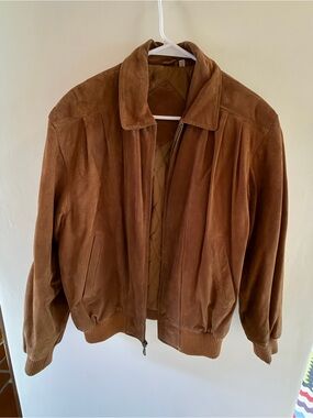 Men's Suede Bomber Jacket - Brown